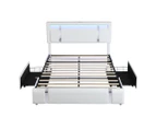 Levede Double Bed Frame Adjustable Headboard LED Lights Drawers USB Charge