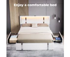 Levede Double Bed Frame Adjustable Headboard LED Lights Drawers USB Charge