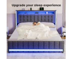 Levede Queen Solid Bed Frame Headboard RGB LED Lights 4 Drawer USB Charge