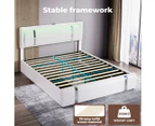 Levede Double Bed Frame Adjustable Headboard LED Lights Drawers USB Charge