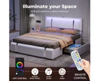 Levede Double Bed Frame Adjustable Headboard LED Lights Drawers USB Charge