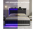 Levede Queen Solid Bed Frame Headboard RGB LED Lights 4 Drawer USB Charge