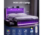 Levede Queen Solid Bed Frame Headboard RGB LED Lights 4 Drawer USB Charge