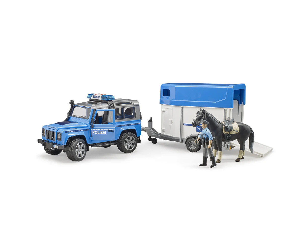 Bruder 1:16 Land Rover Defender Police Vehicle w/ Horse Trailer BB Kids Toy 4y+