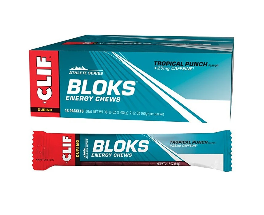 Clif Bloks Energy Chews Tropical Punch 25mg Caffeine 18x60g