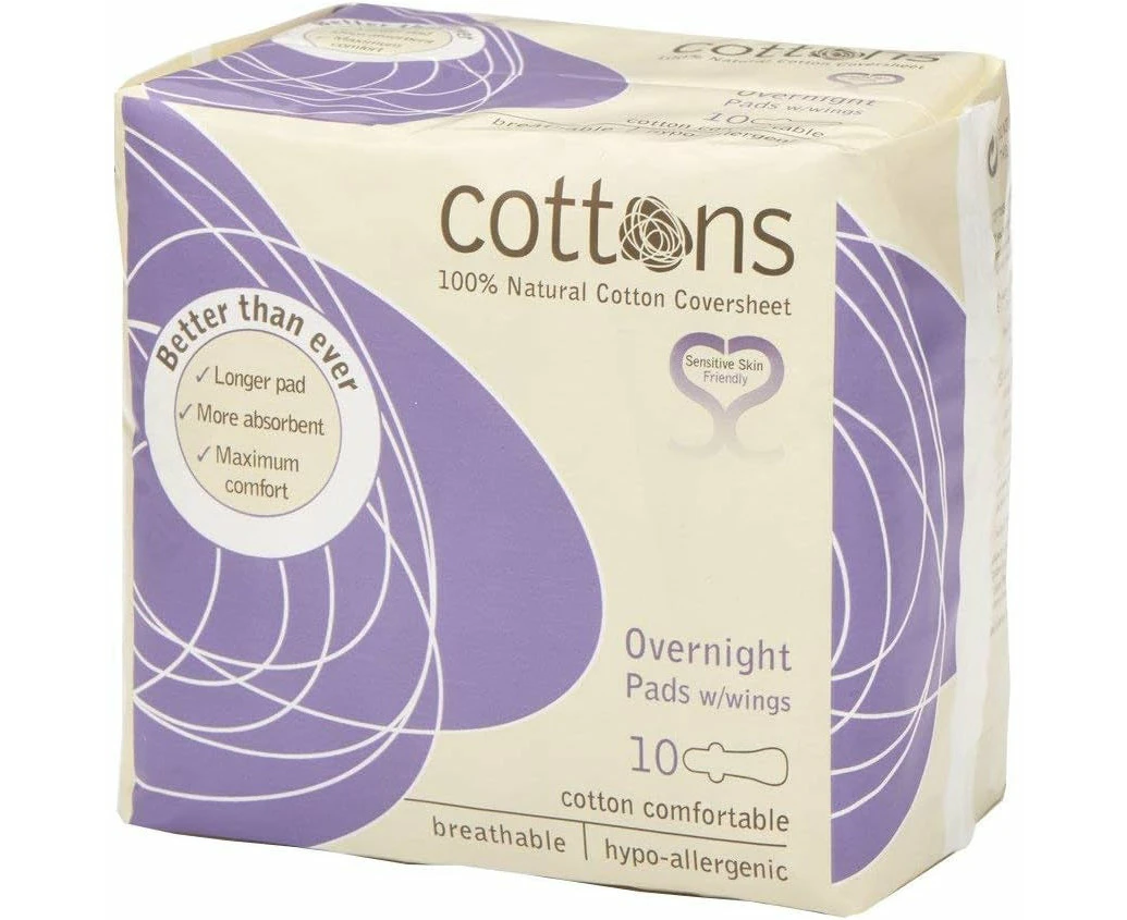 Cottons Overnight Pads With Wings 10 Pack