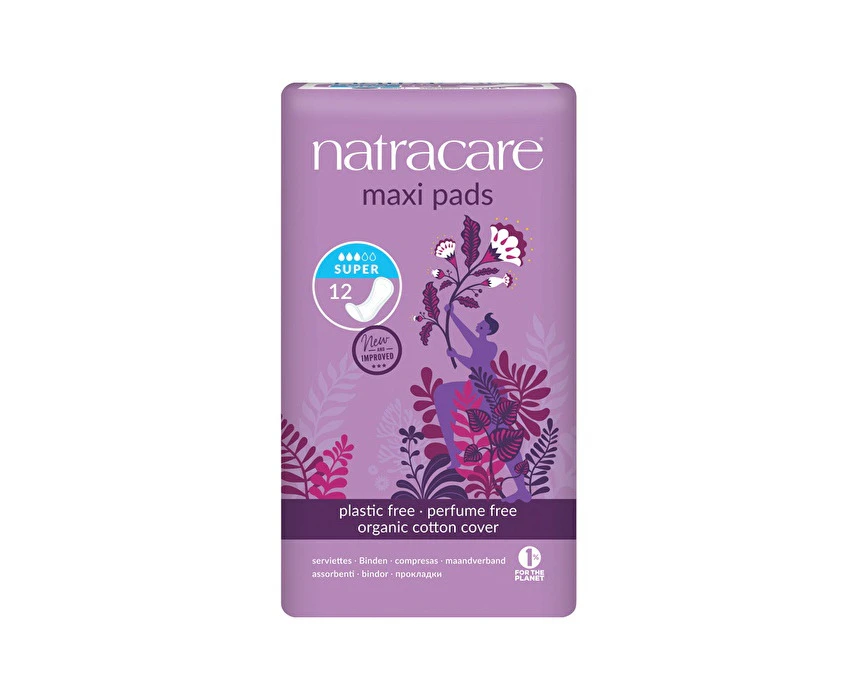 Natracare Maxi Pads Super with Organic Cotton Cover x 12 Pack