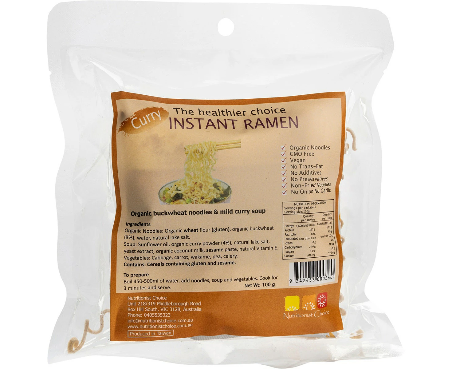 NUTRITIONIST CHOICE Instant Buckwheat Ramen Mild Curry 100g