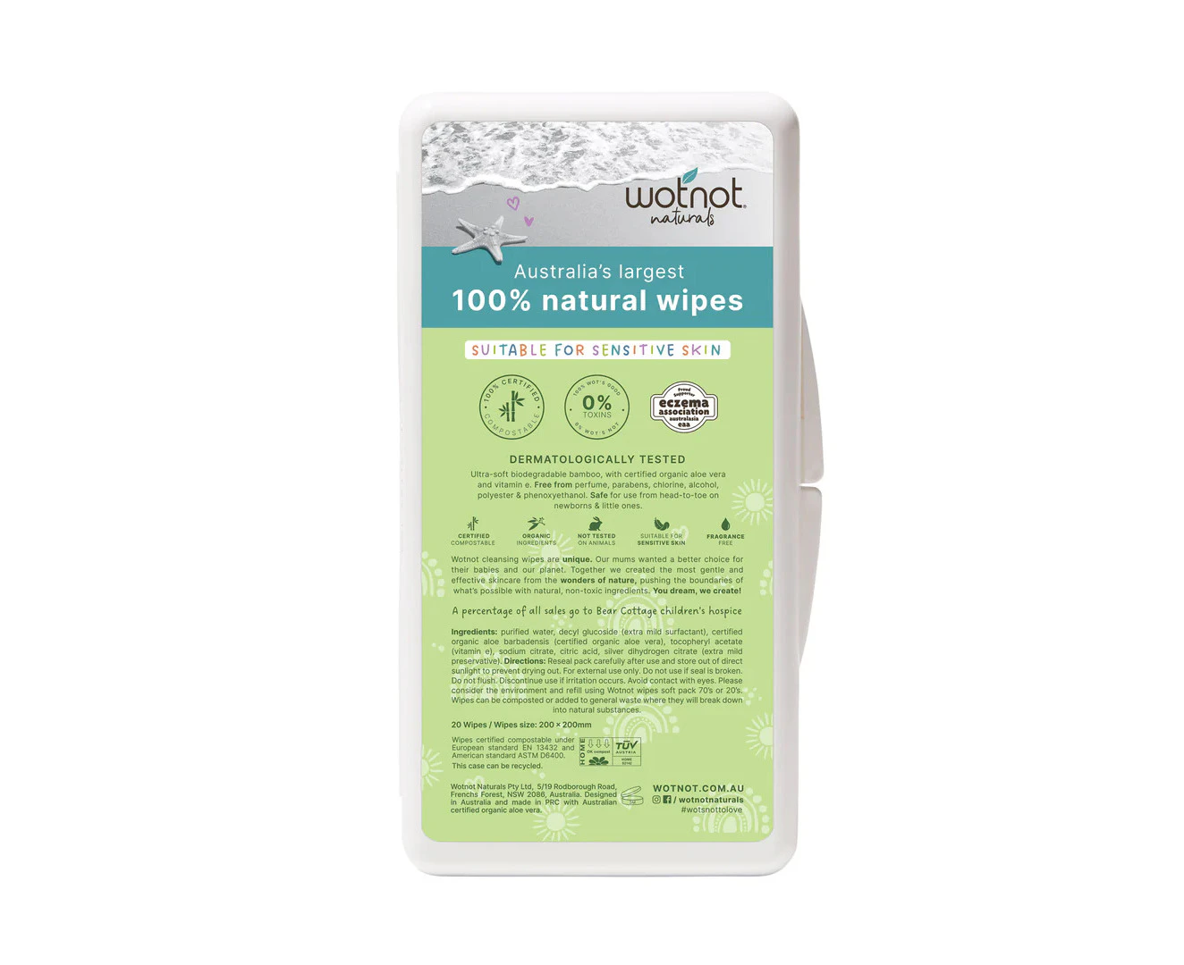 Wotnot Naturals 100% Natural Wipes with Travel Hard Case x 20 Pack