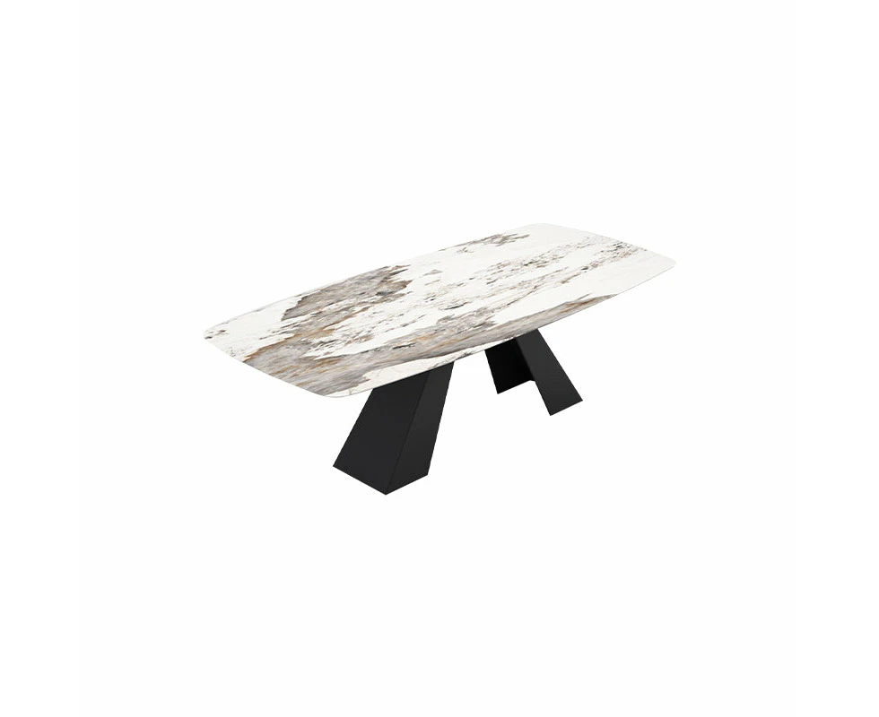 Keanu Rectangular Ceramic Dining Table/Steel Base/ Glossy Multi-color Ceramic Top