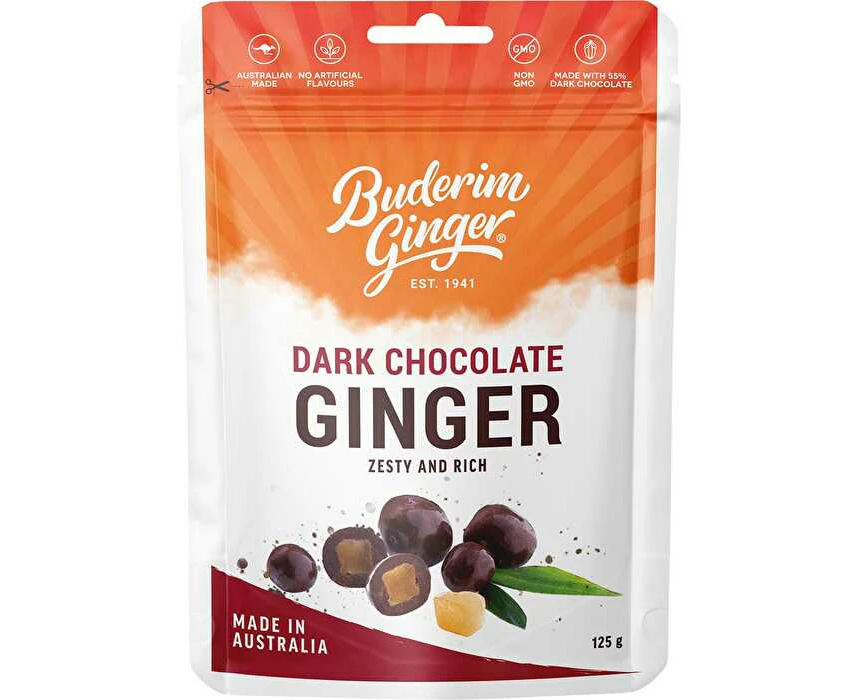 Buderim Ginger Dark Chocolate Ginger Zesty and Rich 125g