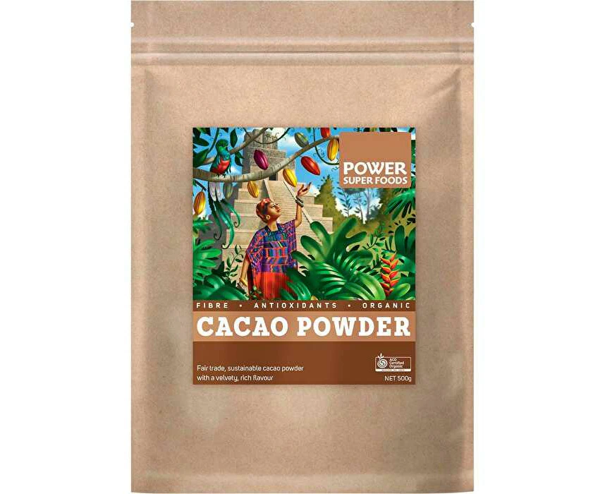 Power Super Foods Cacao Powder Kraft Bag Certified Organic 500g