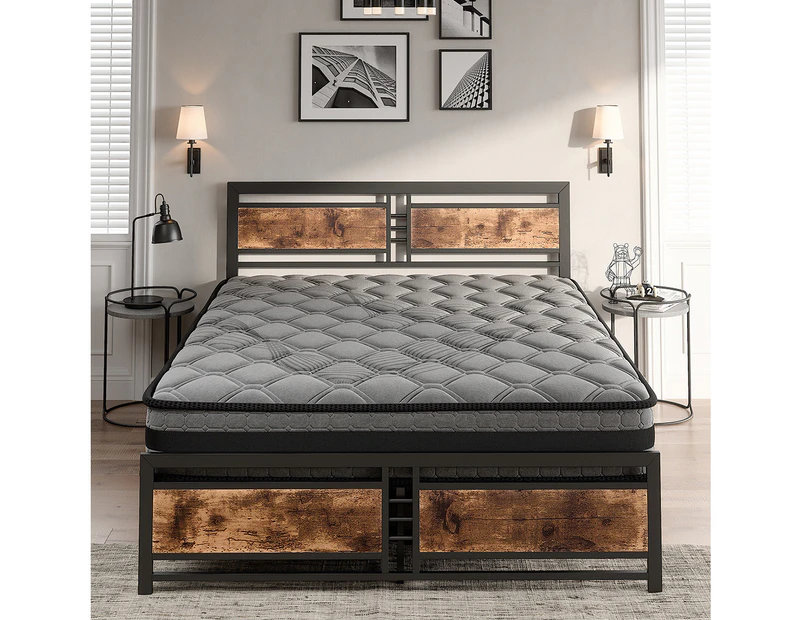 Metal Bed Frame Mattress Base Set Wood King Double Queen Pocket Spring HD Foam Q