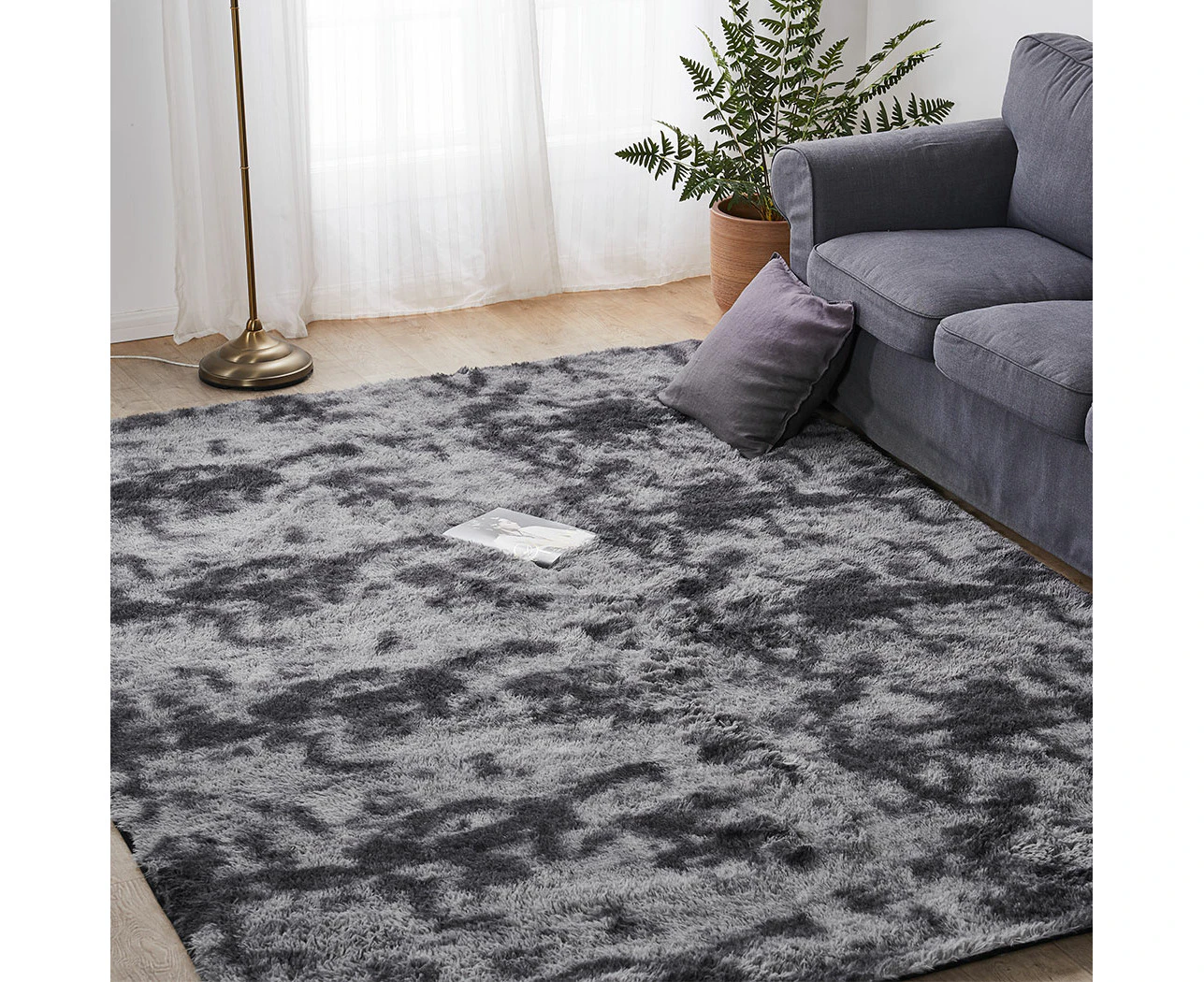 Marlow Floor Shaggy Rugs Soft Large Carpet Area Tie-dyed Midnight City 200x230cm