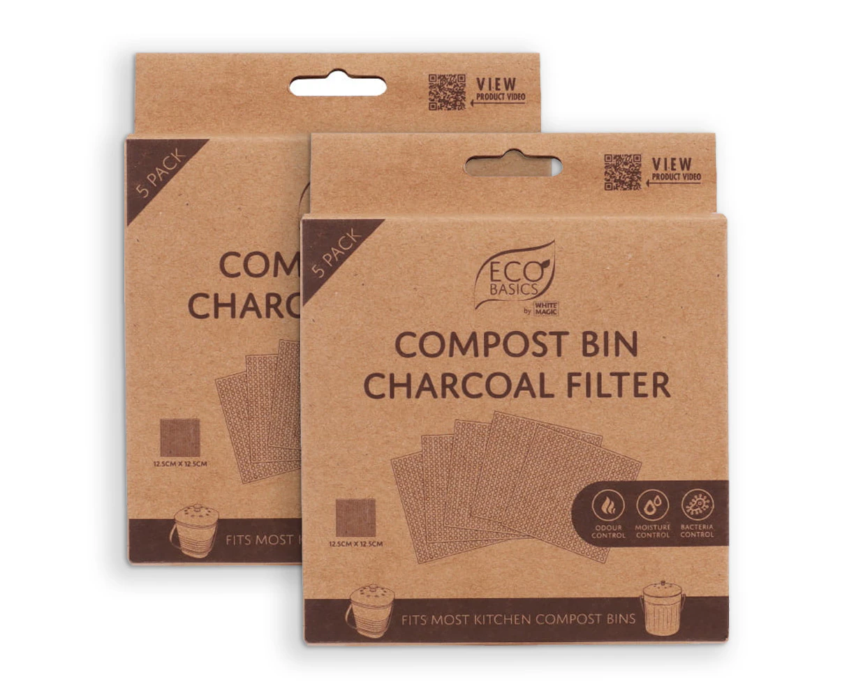 2x 5pc Eco Basics 12.5cm Charcoal Filter Refills For Kitchen Compost Waste Bin