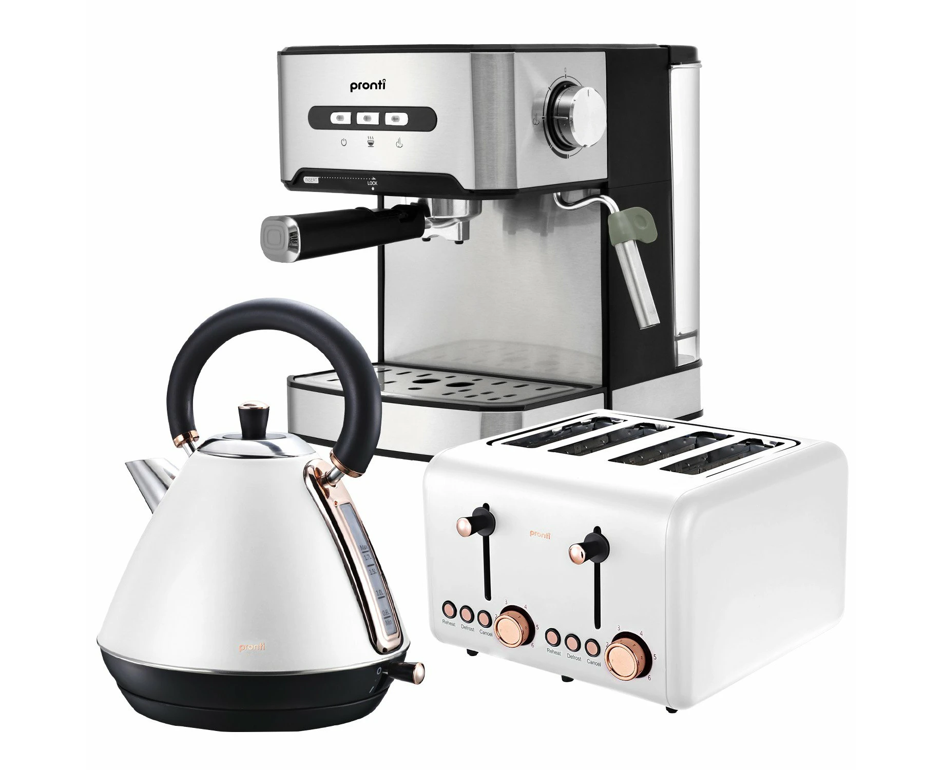 Pronti Toaster, Kettle & Coffee Machine Breakfast Set - White