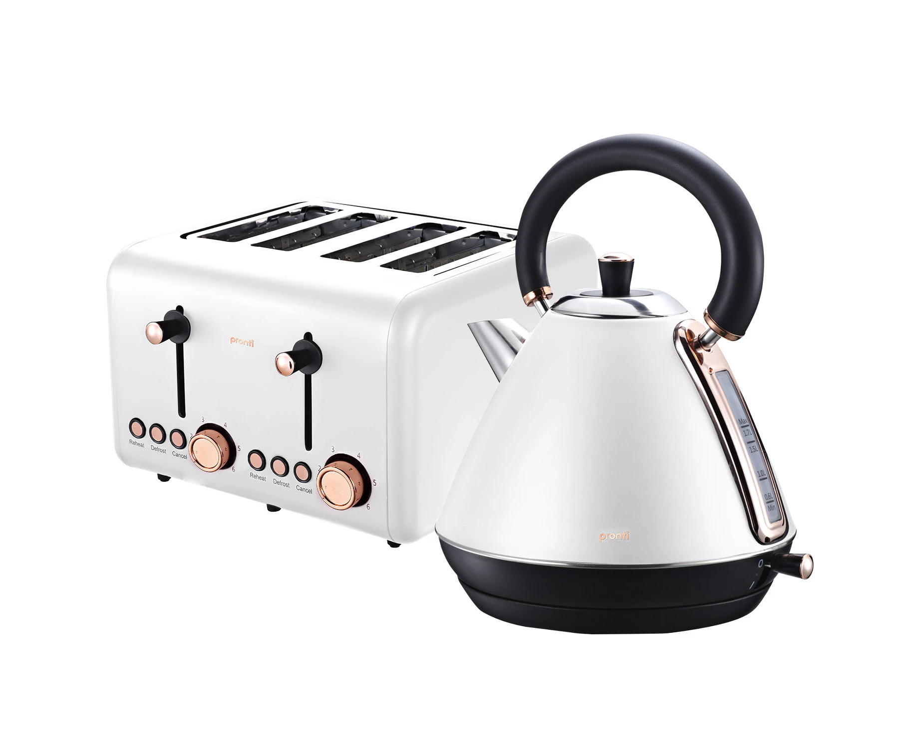 Pronti Rose Trim Collection Toaster & Kettle Bundle - White