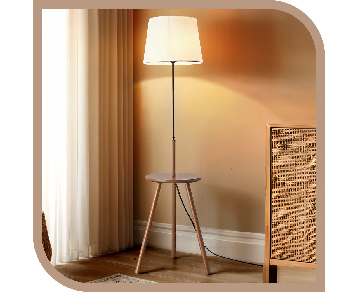 Krear Floor Lamp 1 Tier Shelf Table Lamp Storage Standing Lamp Home Living Room LED Light Brown