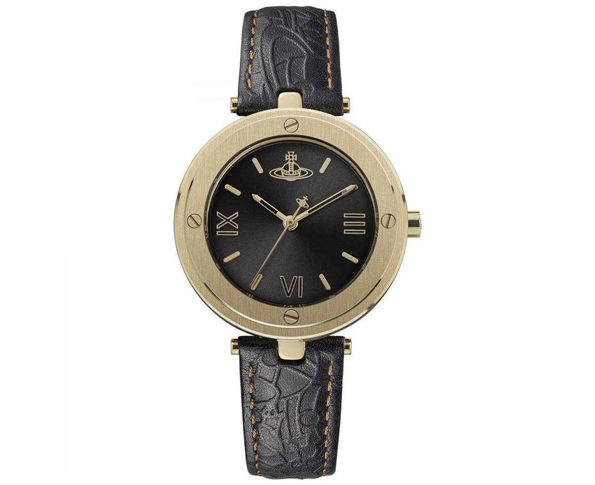 Vivienne Westwood Whitehall Gold 34mm Black Leather Watch