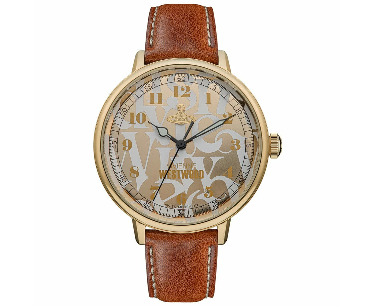 Vivienne Westwood Cavendish Gold 48mm Brown Leather Watch