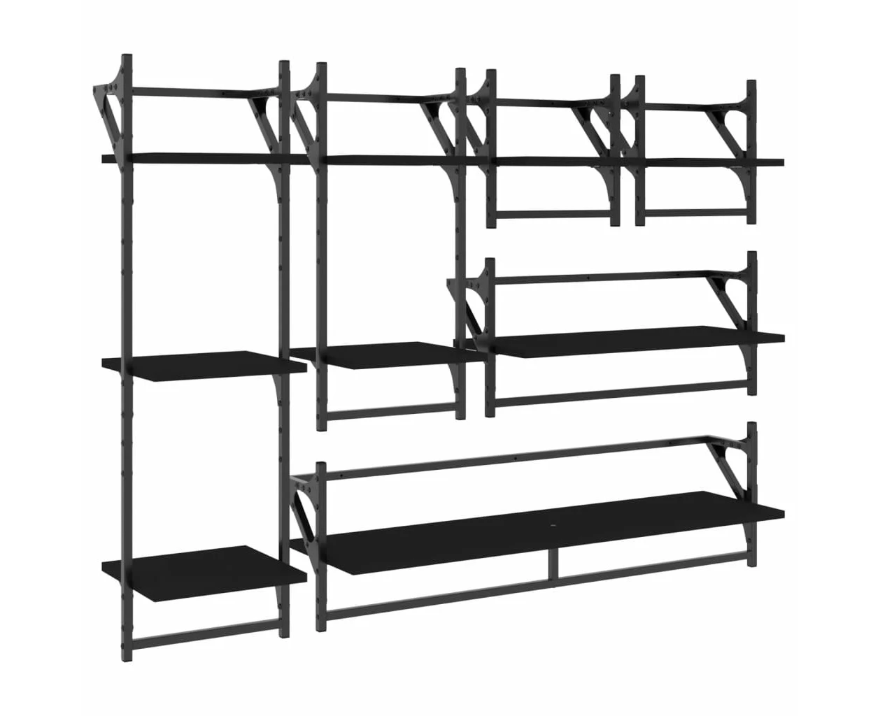 vidaXL 6 Piece Wall Shelf Set with Bars Black Engineered Wood