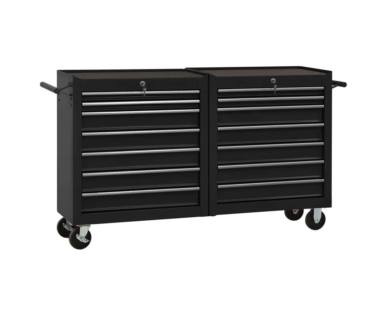 vidaXL Tool Trolley with 14 Drawers Steel Black