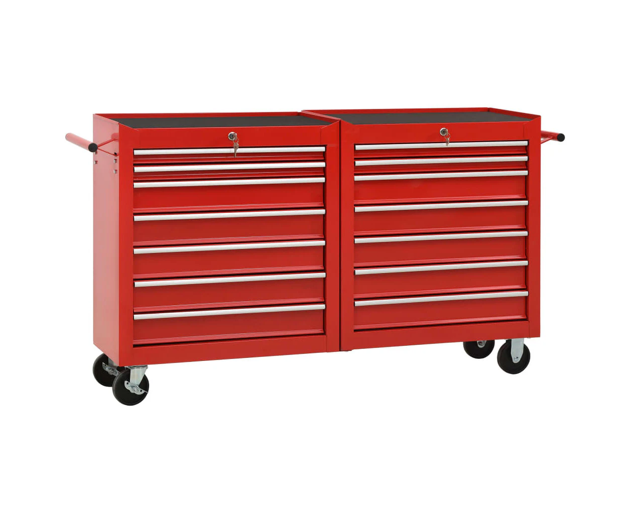 vidaXL Tool Trolley with 14 Drawers Steel Red