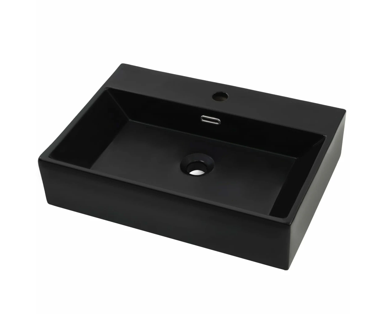 vidaXL Basin with Faucet Hole Ceramic Black 60.5x42.5x14.5 cm