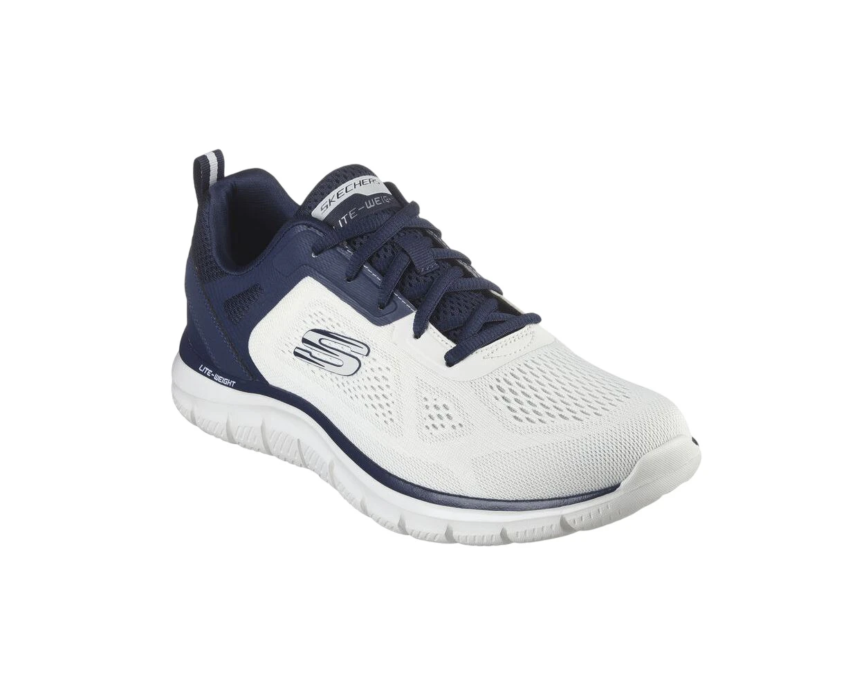 Mens Skechers Track Broader Off White/ Navy Lace Up Athletic Shoes