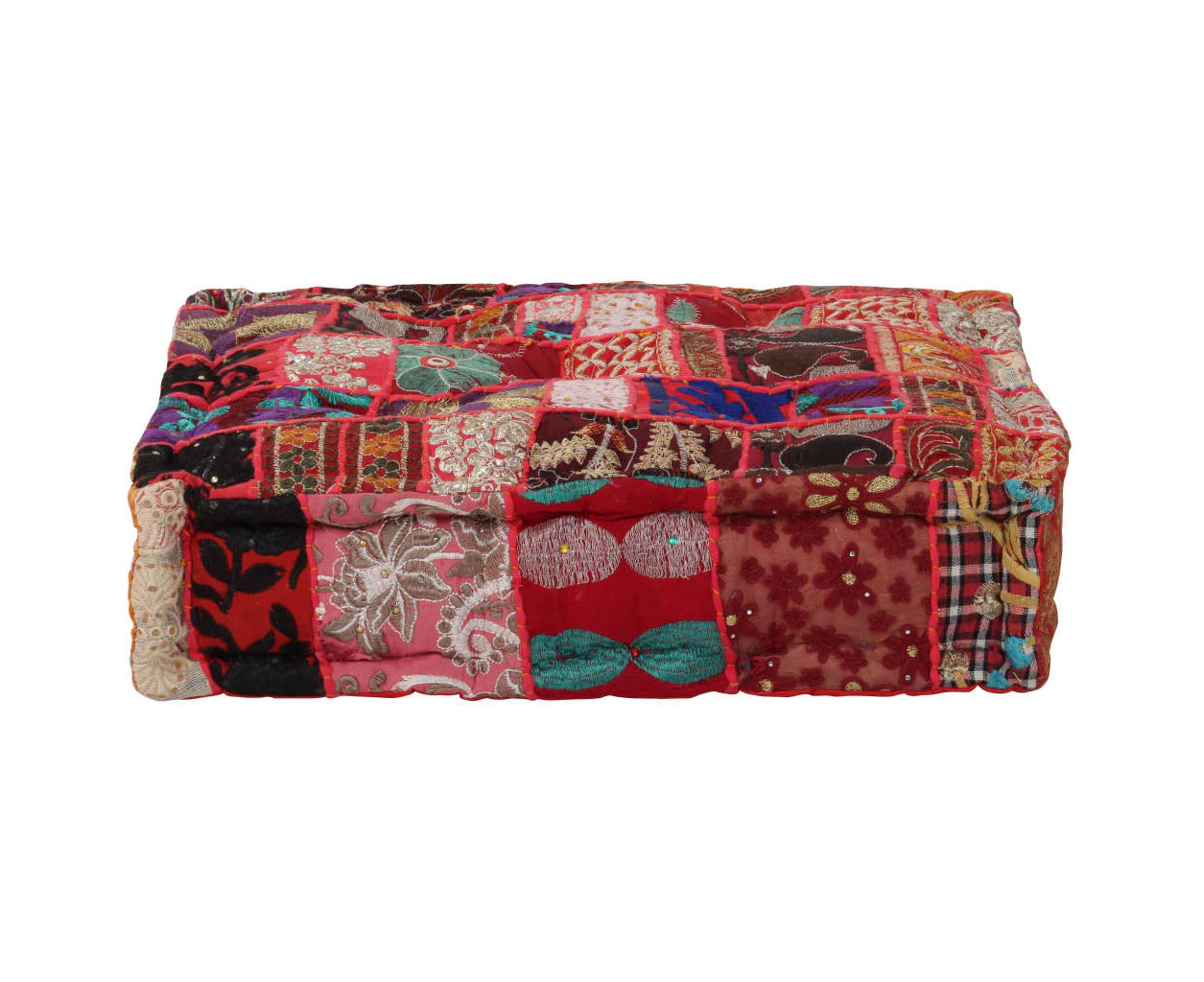 vidaXL Patchwork Pouffe Square Cotton Handmade 50x50x12 cm Red