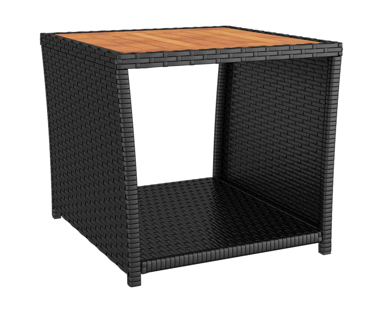 vidaXL Tea Table with Wooden Top Black Poly Rattan&Solid Wood Acacia