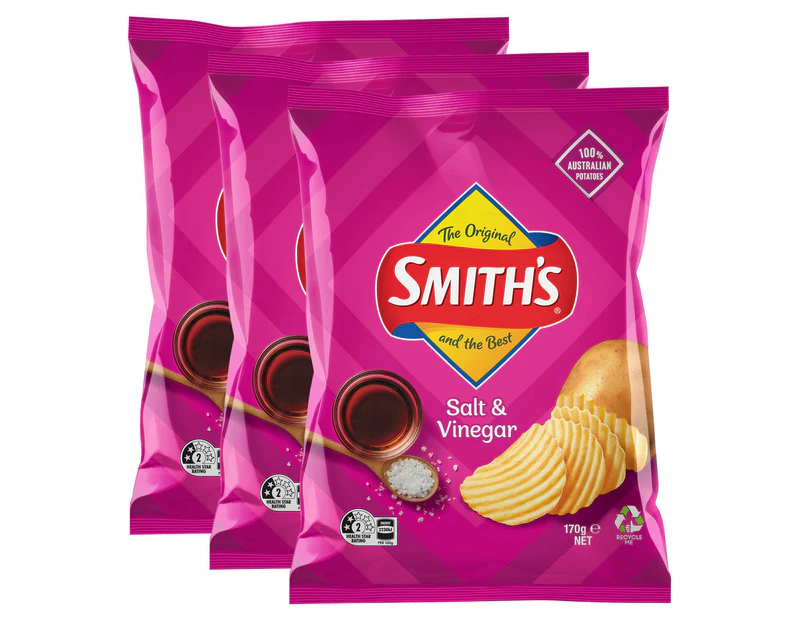 3 x Smiths Crinkle Cut Chips Salt & Vinegar 170g