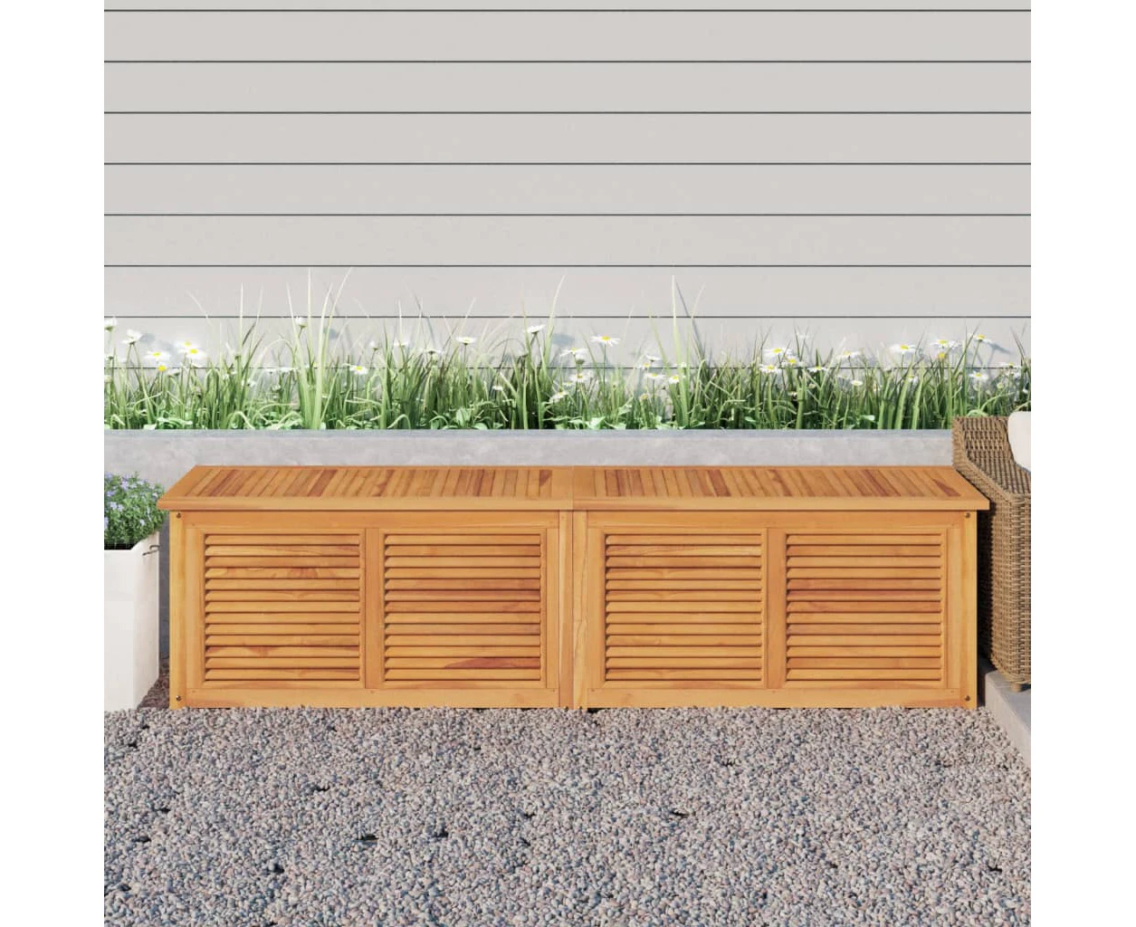 Nnevl Garden Storage Box With Bag 200x50x53 Cm Solid Wood Teak