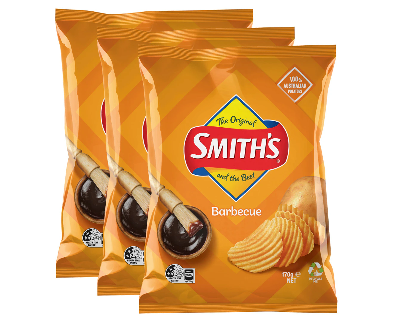 3 x Smiths Crinkle Cut Chips Barbecue 170g