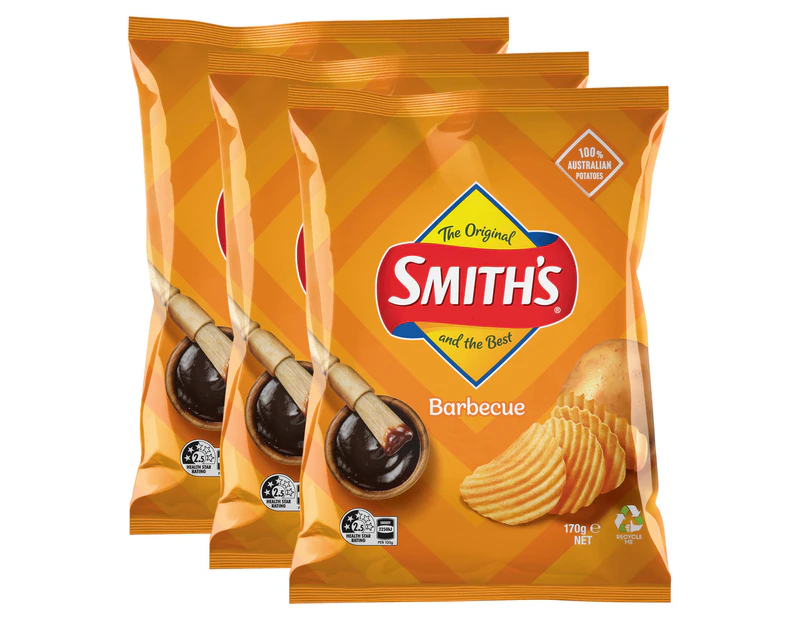 3 x Smiths Crinkle Cut Chips Barbecue 170g