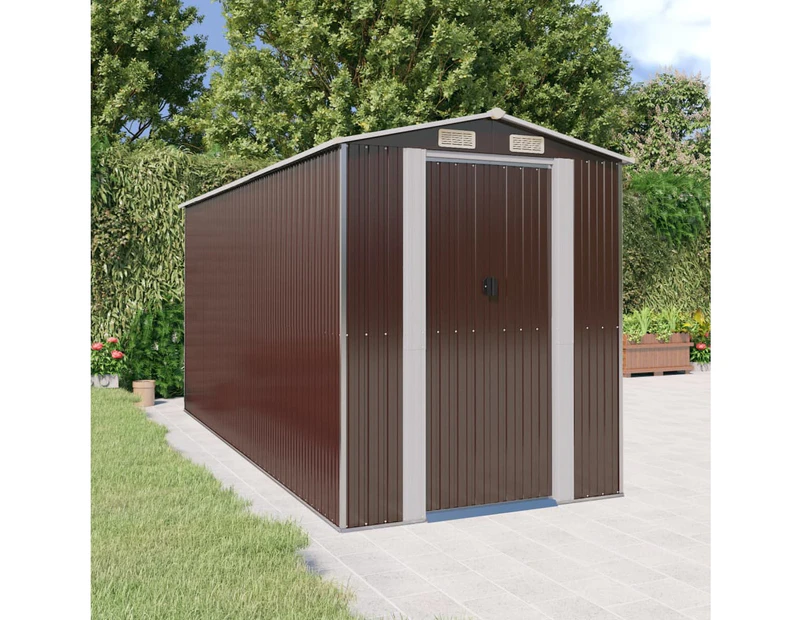 Garden Shed Dark Brown 192x440x223 cm Galvanised Steel