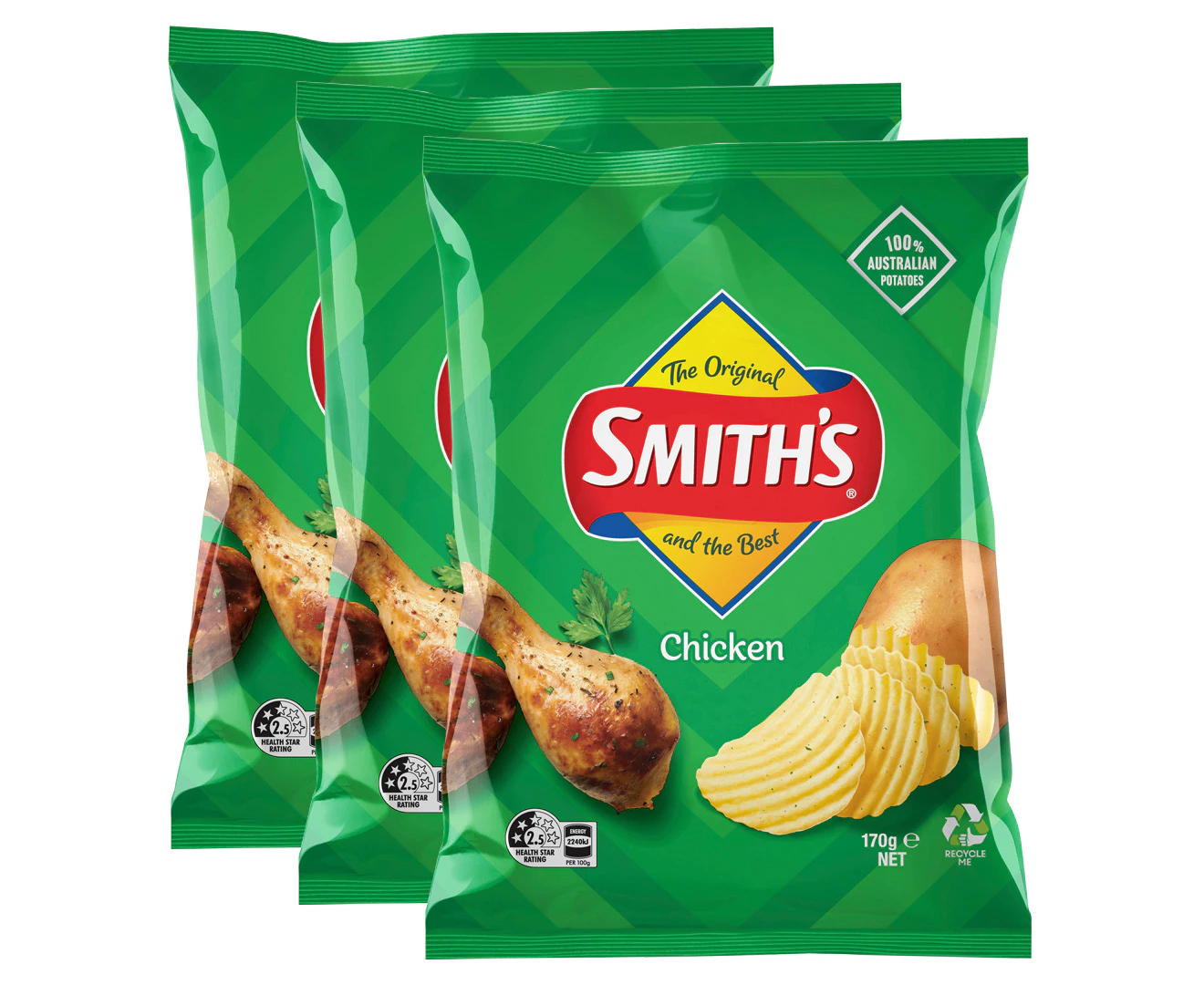 3 x Smiths Crinkle Cut Chips Chicken 170g