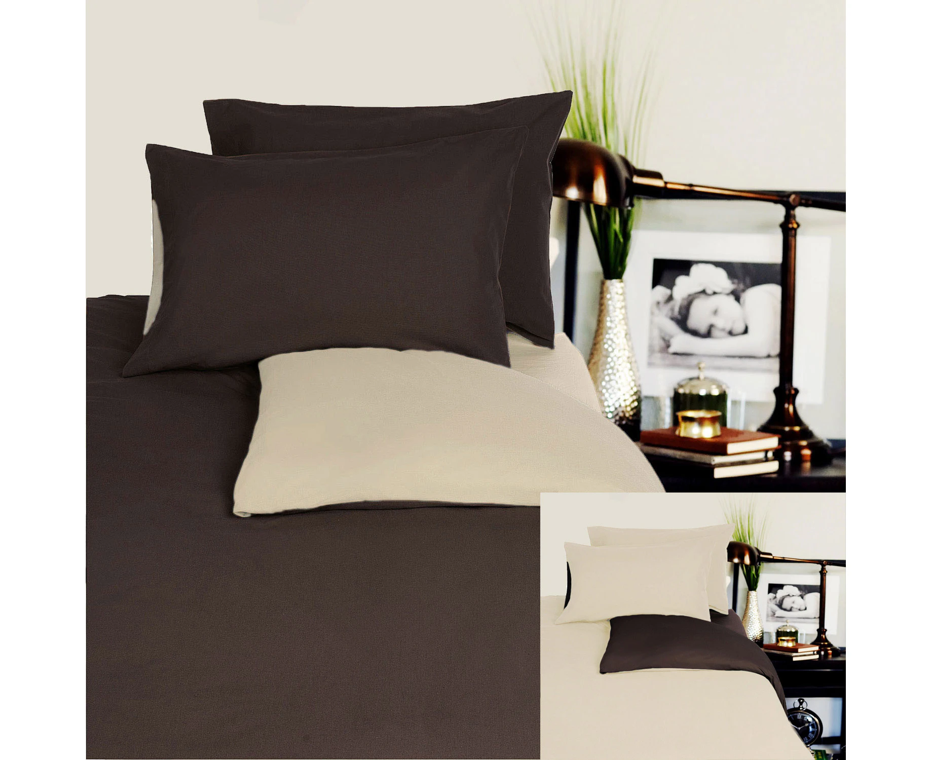 Reversible 100% Cotton JERSEY Quilt Cover Set Chocolate / Linen