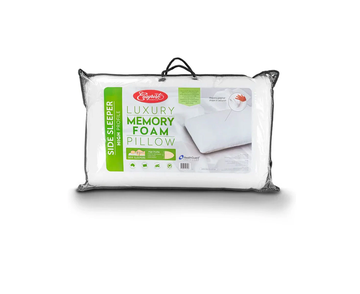 Easyrest Side Sleeper High Profile Luxury Memory Foam Pillow 65 x 40 + 12cm BONUS removable Cover