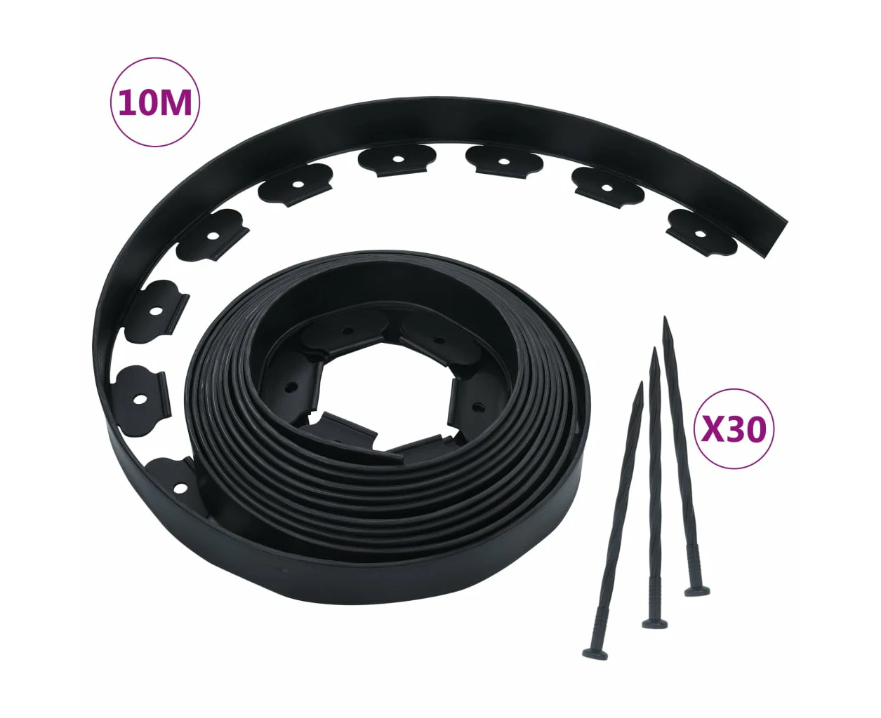 vidaXL Flexible Lawn Edging with 30 Pegs 10 m 5 cm