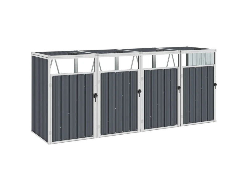 vidaXL Quadruple Garbage Bin Shed Grey 286x81x121 cm Steel