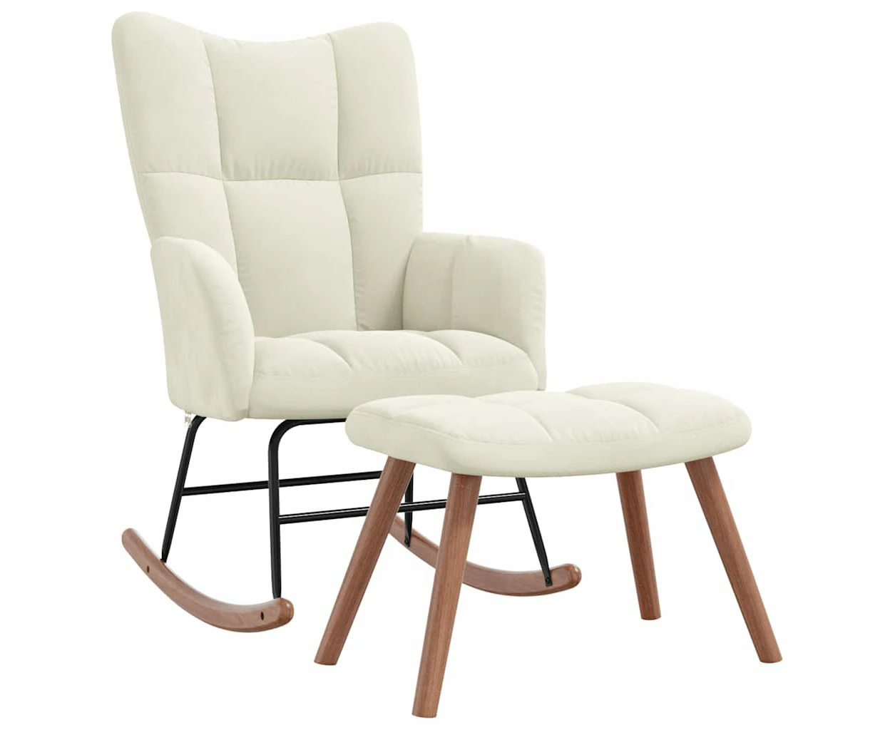 vidaXL Rocking Chair with a Stool Cream White Velvet