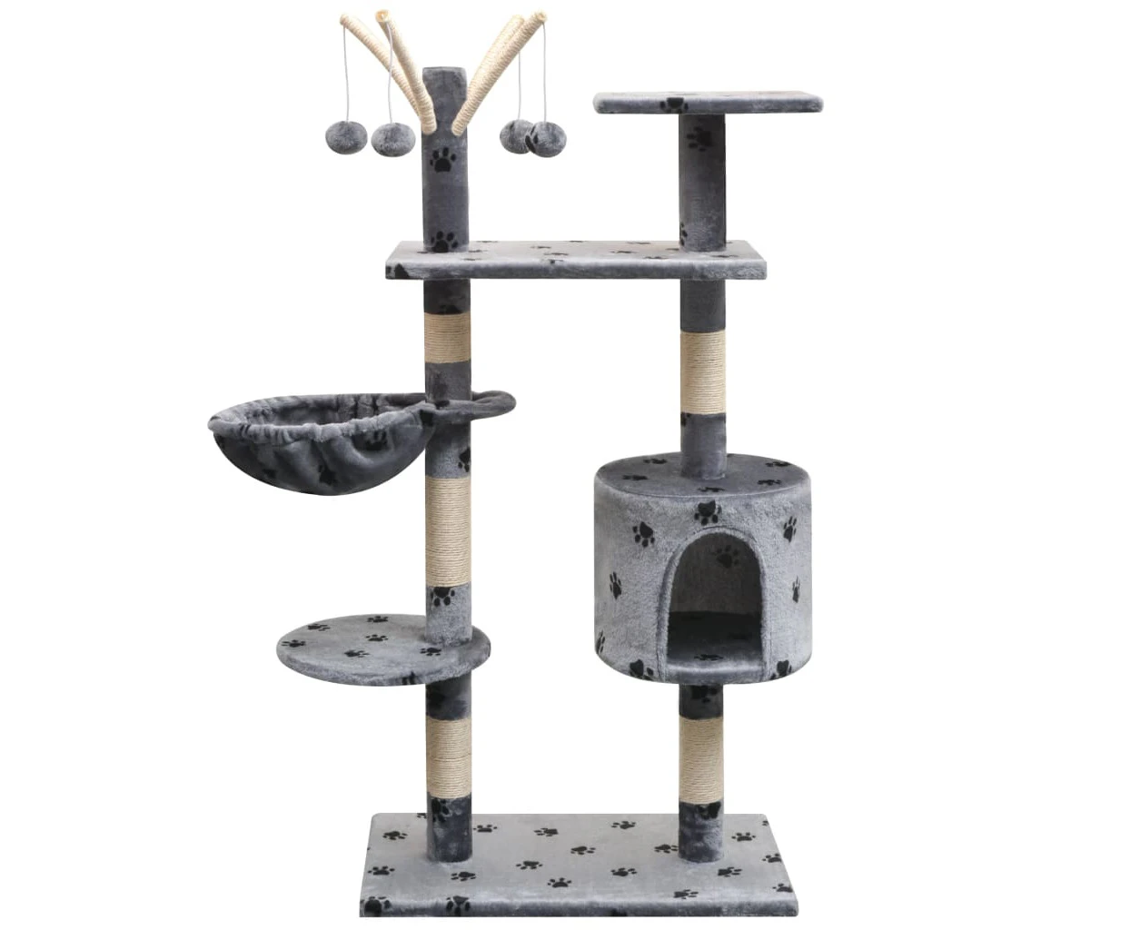 vidaXL Cat Tree with Sisal Scratching Posts 125 cm Paw Prints Grey