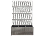 vidaXL Trellis Raised Bed with 3 Pots 83x30x130 cm Poly Rattan Grey