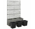 vidaXL Trellis Raised Bed with 3 Pots 83x30x130 cm Poly Rattan Grey