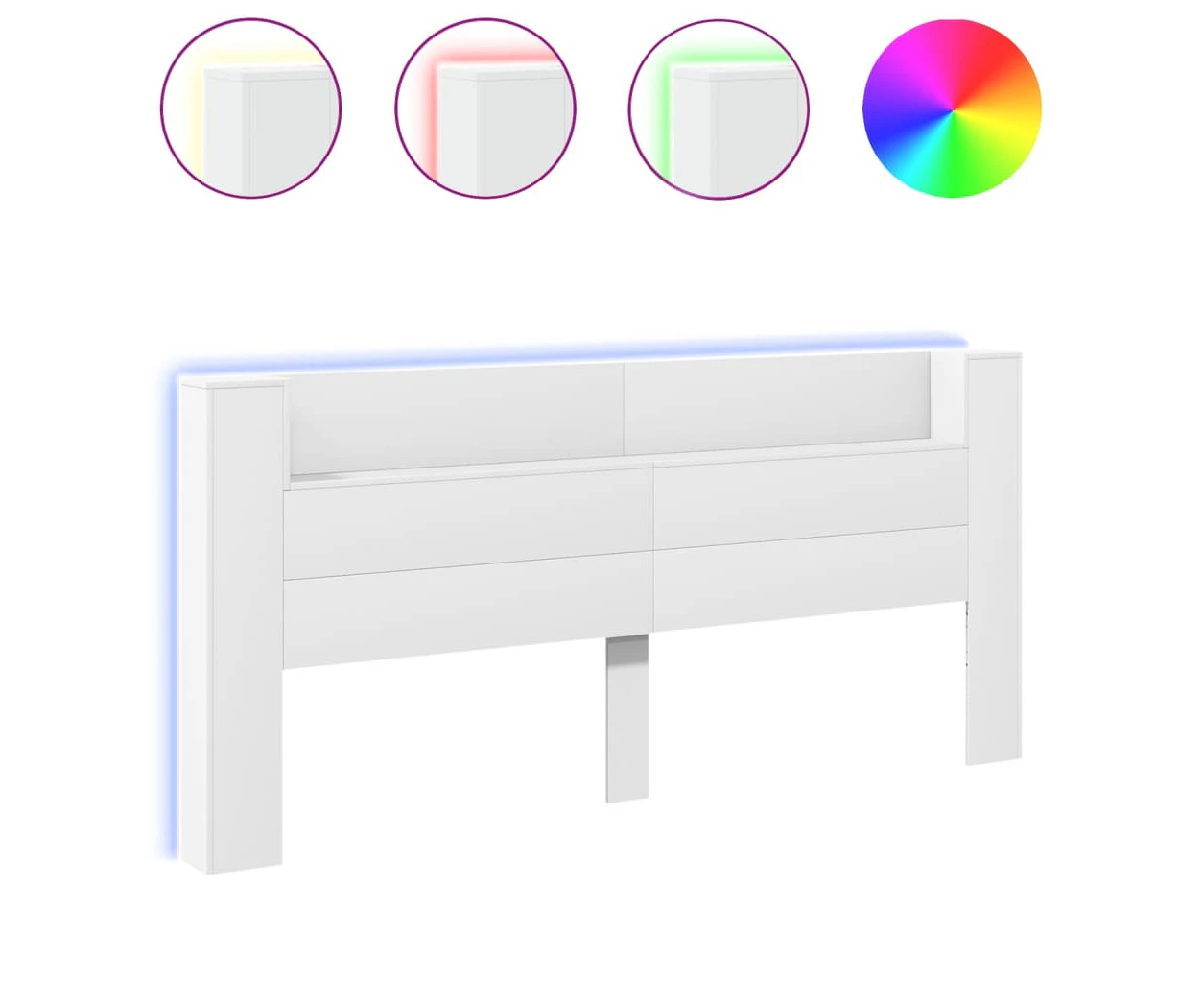 vidaXL Headboard Cabinet with LED White 220x16.5x103.5 cm