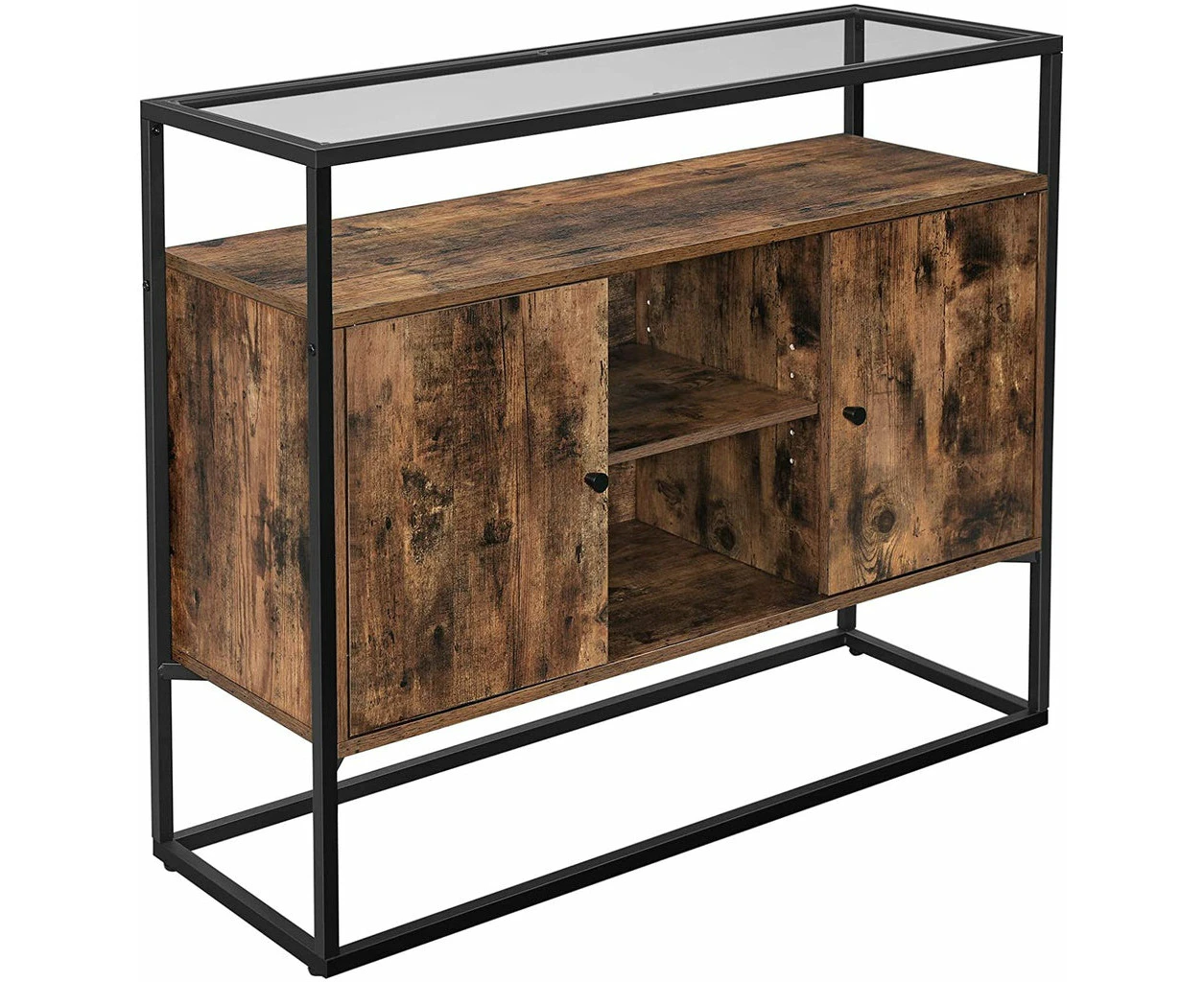 Vasagle Sideboard With Glass Surface And Open Compartments