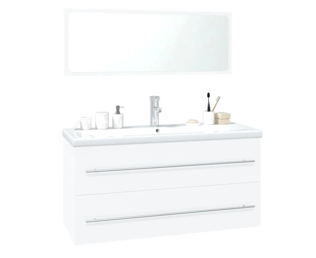 vidaXL Bathroom Furniture Set High Gloss White Engineered Wood