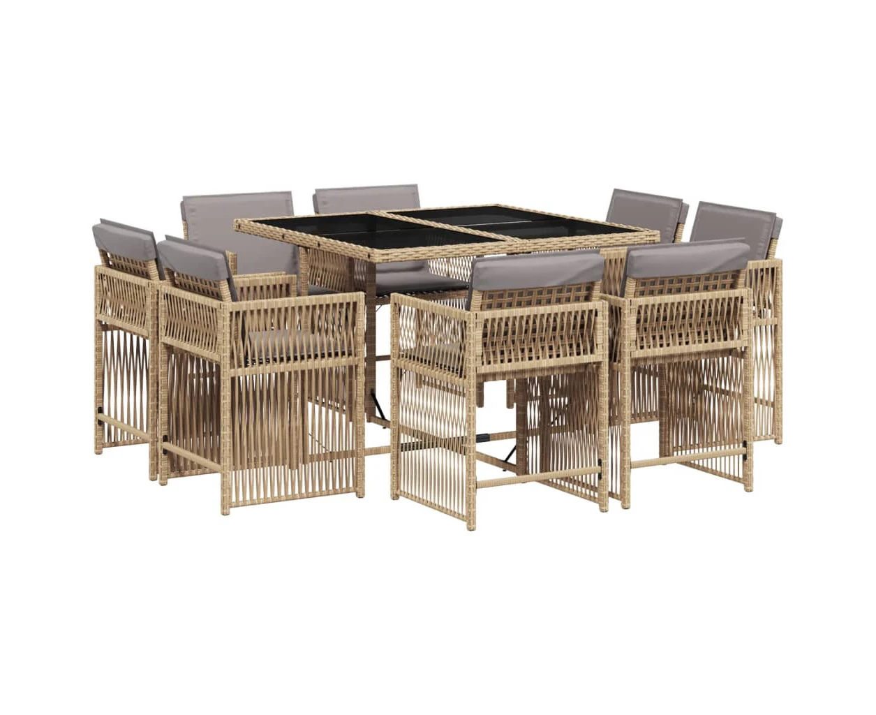 vidaXL 9 Piece Garden Dining Set with Cushions Mix Beige Poly Rattan