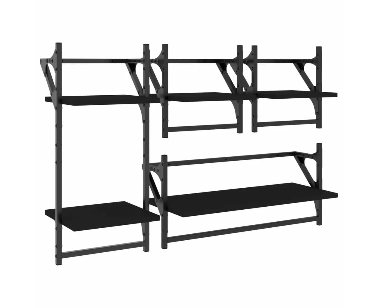 vidaXL 4 Piece Wall Shelf Set with Bars Black Engineered Wood